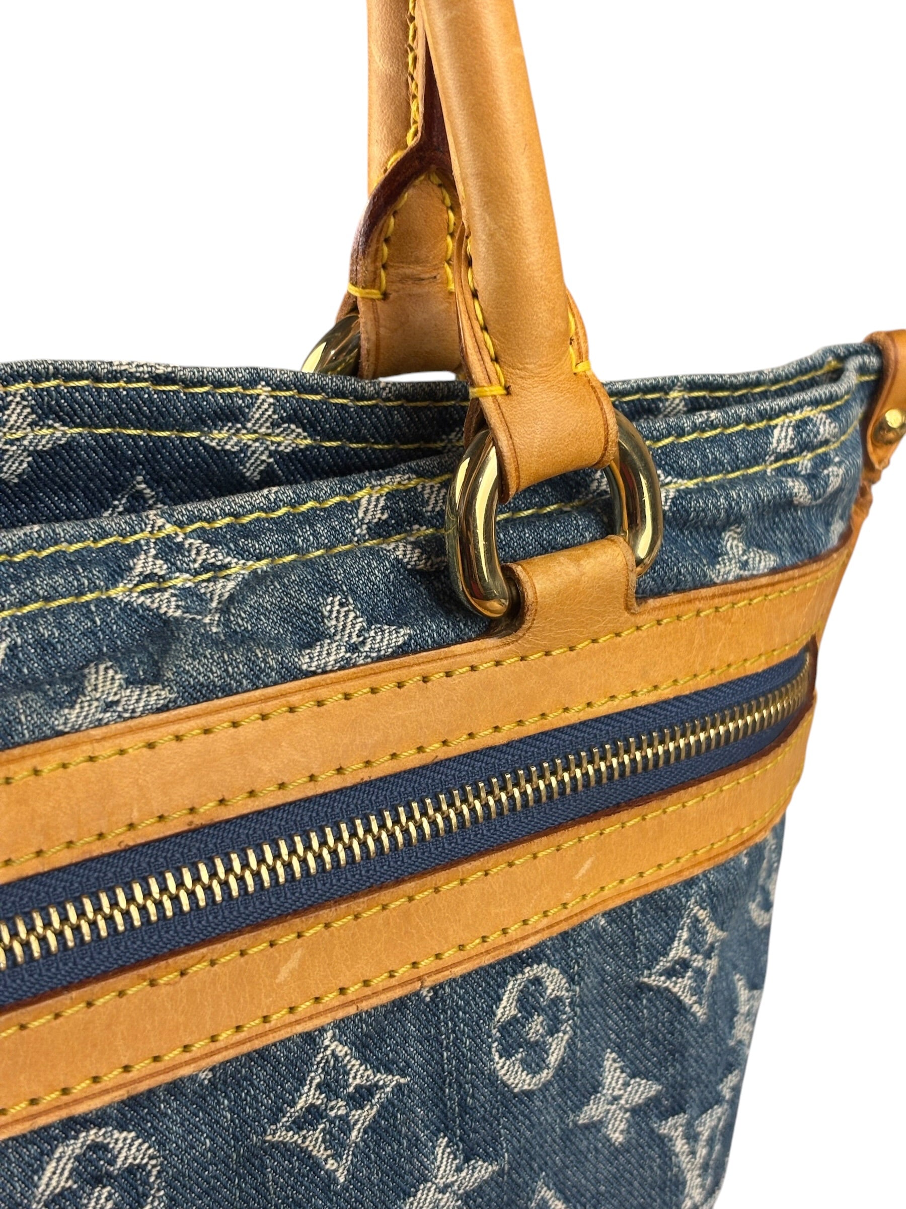Louis Vuitton Denim Leather Trim Monogram Flat Tote Bag