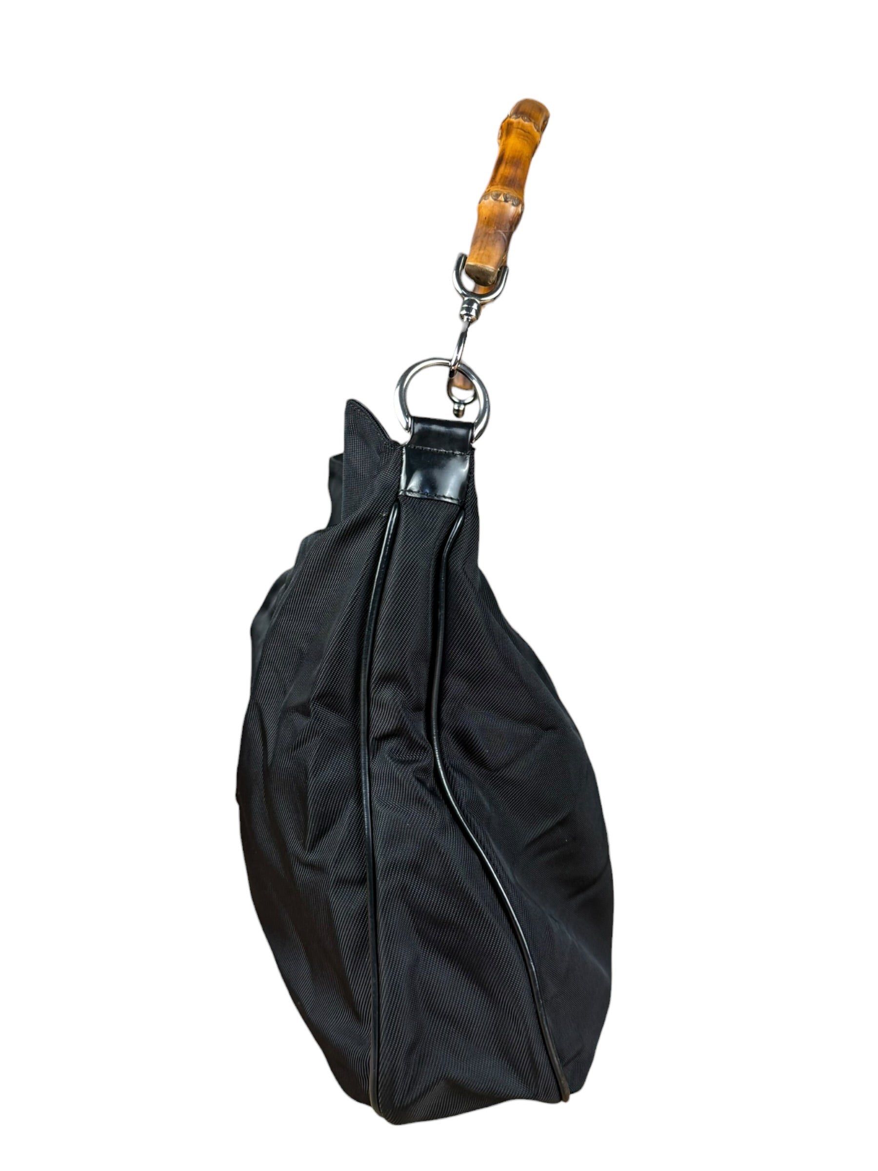 Gucci Vintage Black Canvas Bamboo Handle Bag