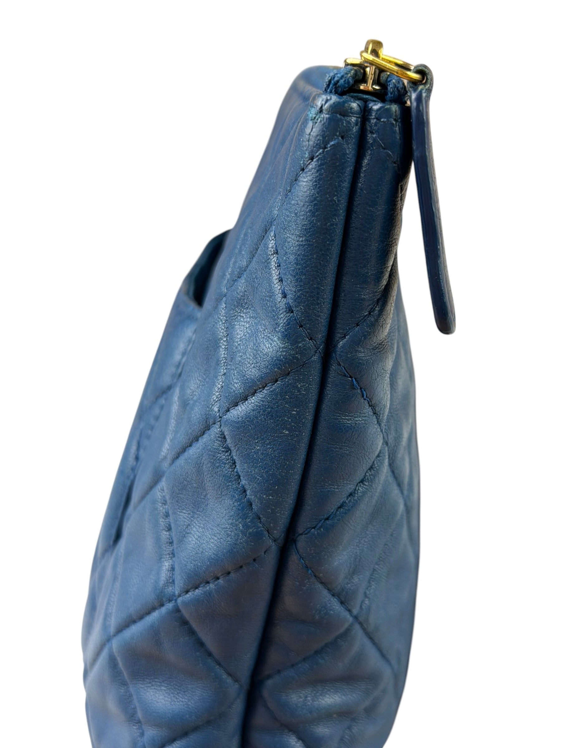 Chanel Blue Quilted Leather O-Case Zipped Pouch 2017