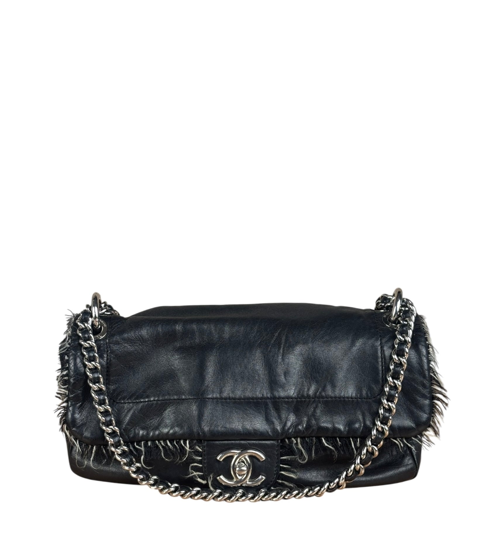 Chanel Black Classic Flap Tweed Shoulder Bag 2010