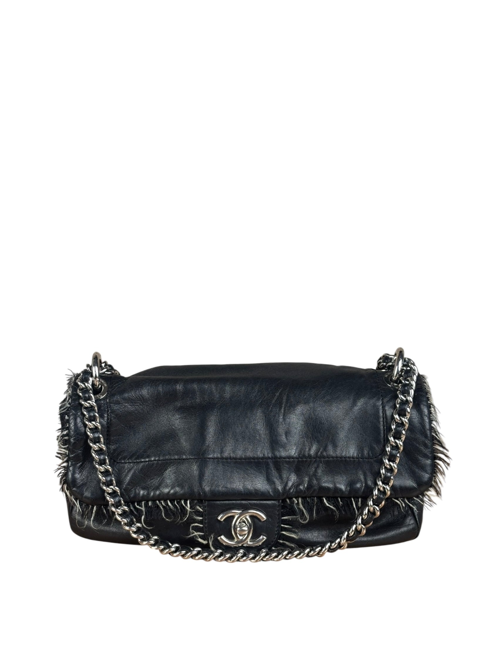 Chanel Black Classic Flap Tweed Shoulder Bag 2010