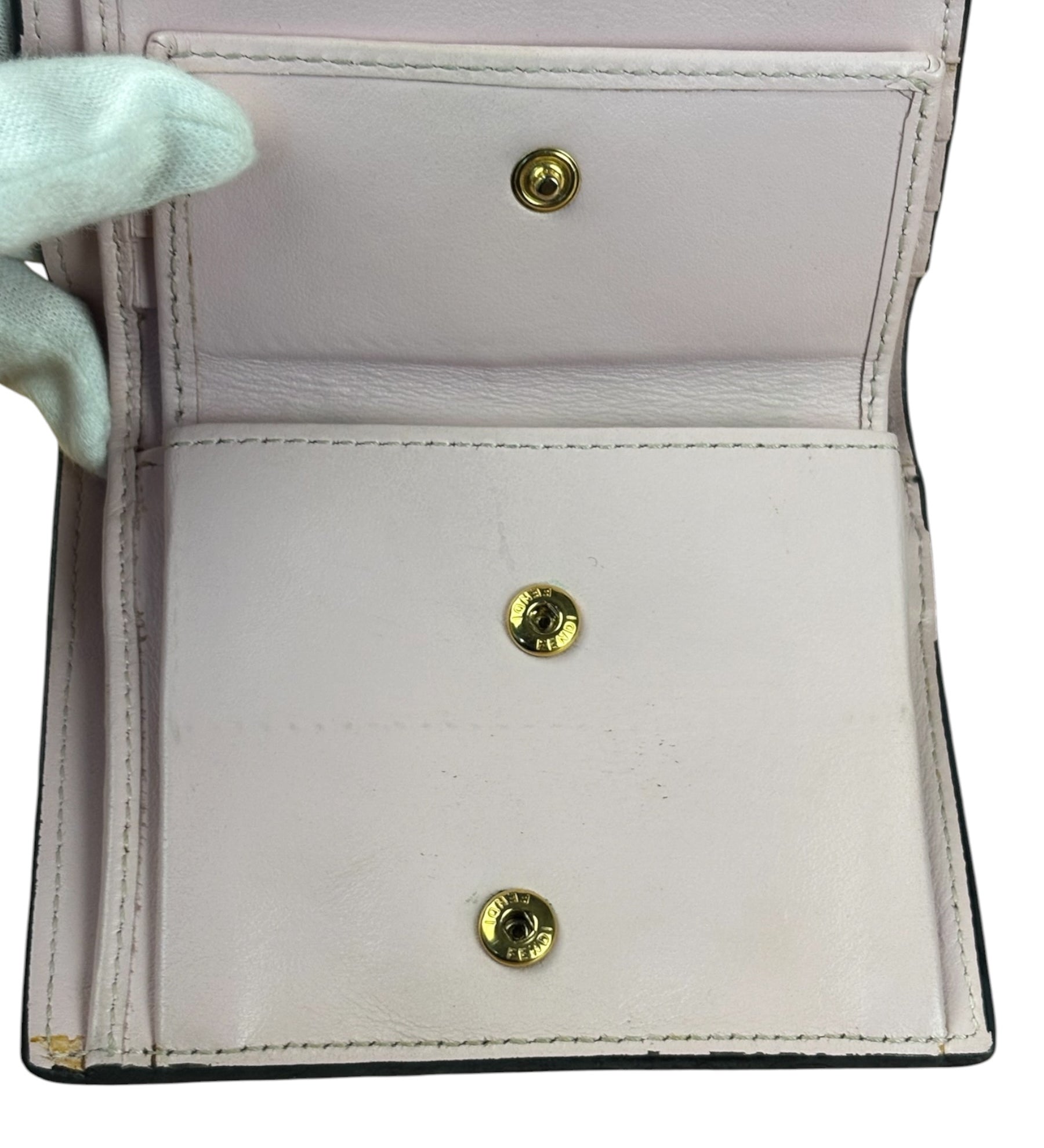 Fendi Light Pink Leather F Logo Snap Wallet