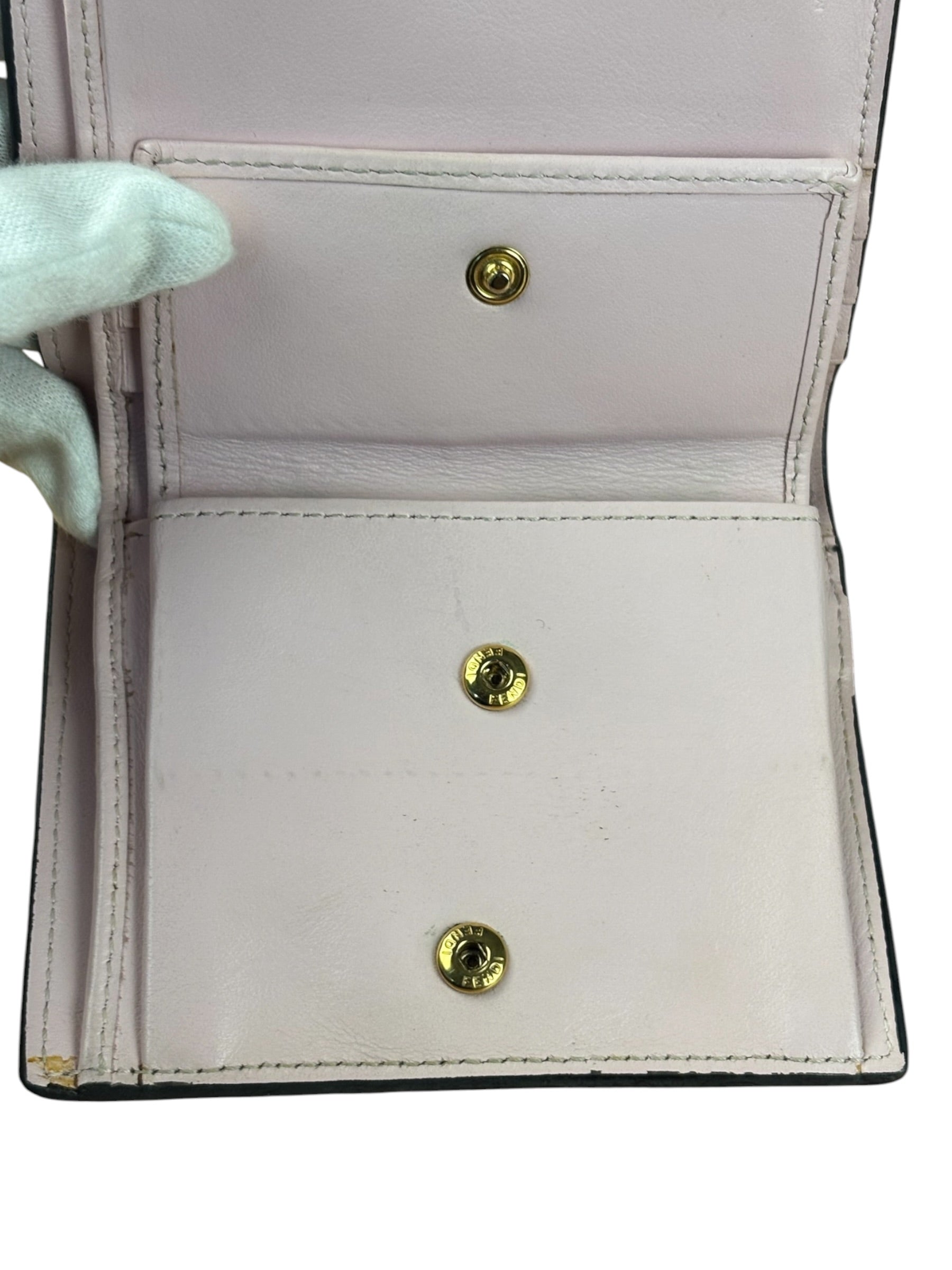 Fendi Light Pink Leather F Logo Snap Wallet