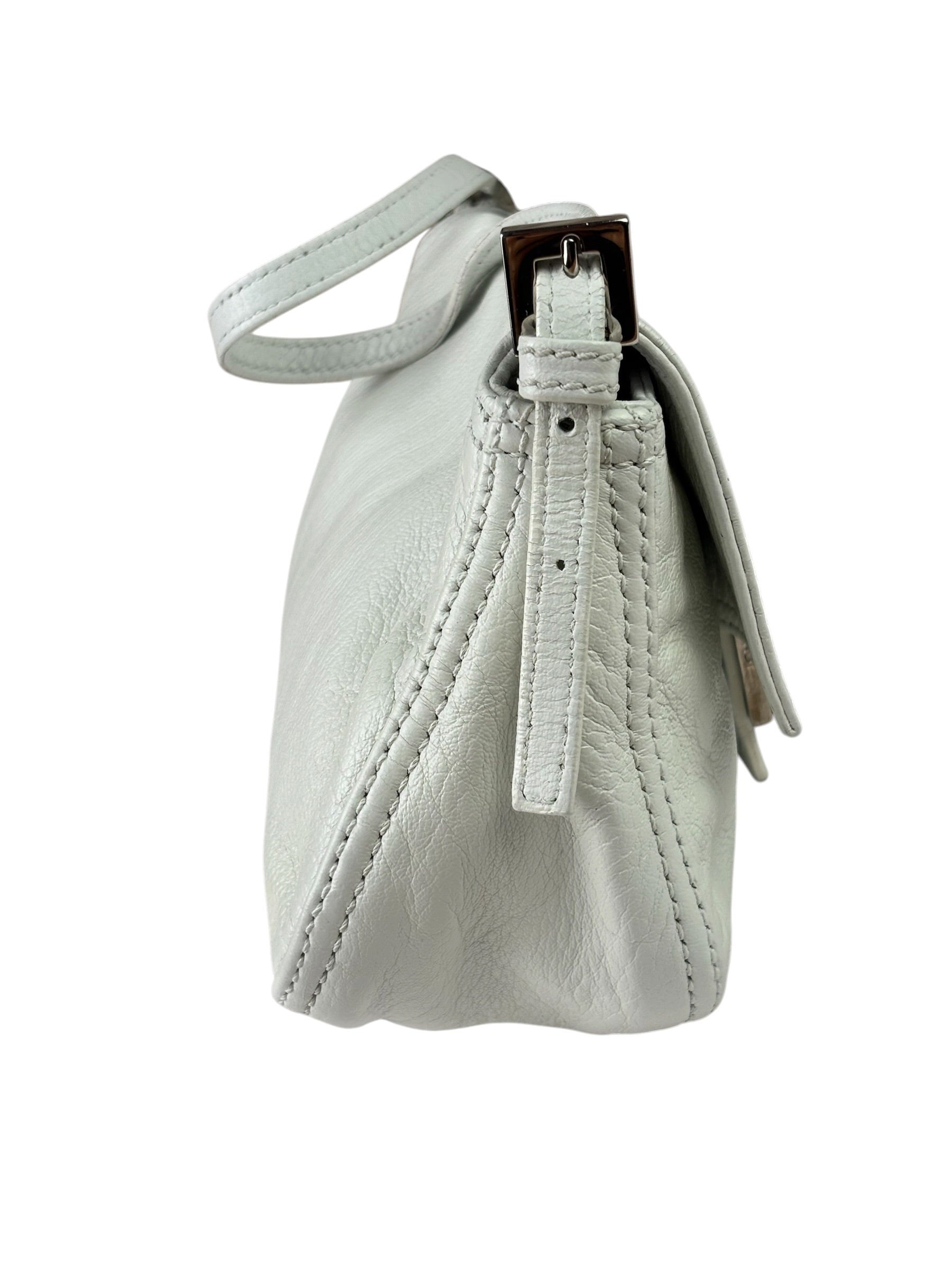 Fendi White Leather Baguette