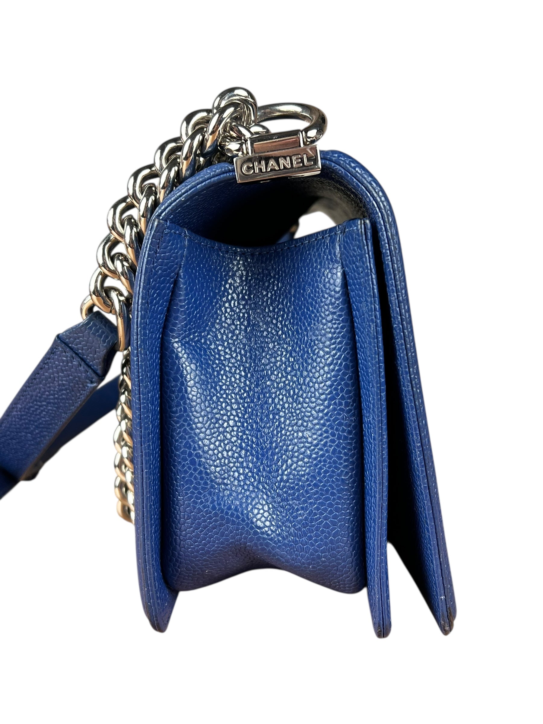 Chanel Blue Chevron Caviar Medium Boy Bag 2019