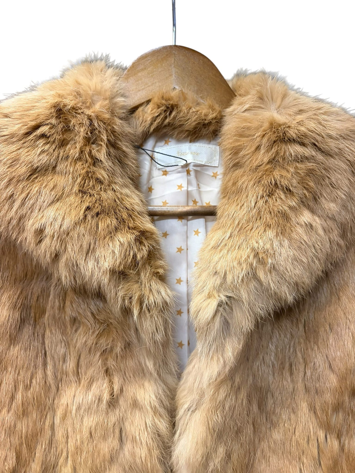 Vintage Nouerue Golden Brown Rabbit Stars Liner Fur Coat