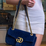 Gucci GG Blue Velvet Marmont Chain Shoulder Bag