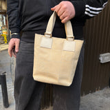Chanel Vintage Beige Canvas Quilted Chocolate Bar Tote 2003