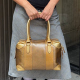 Fendi Metallic Gold Patent Pebbled Leather Media Boston Bag