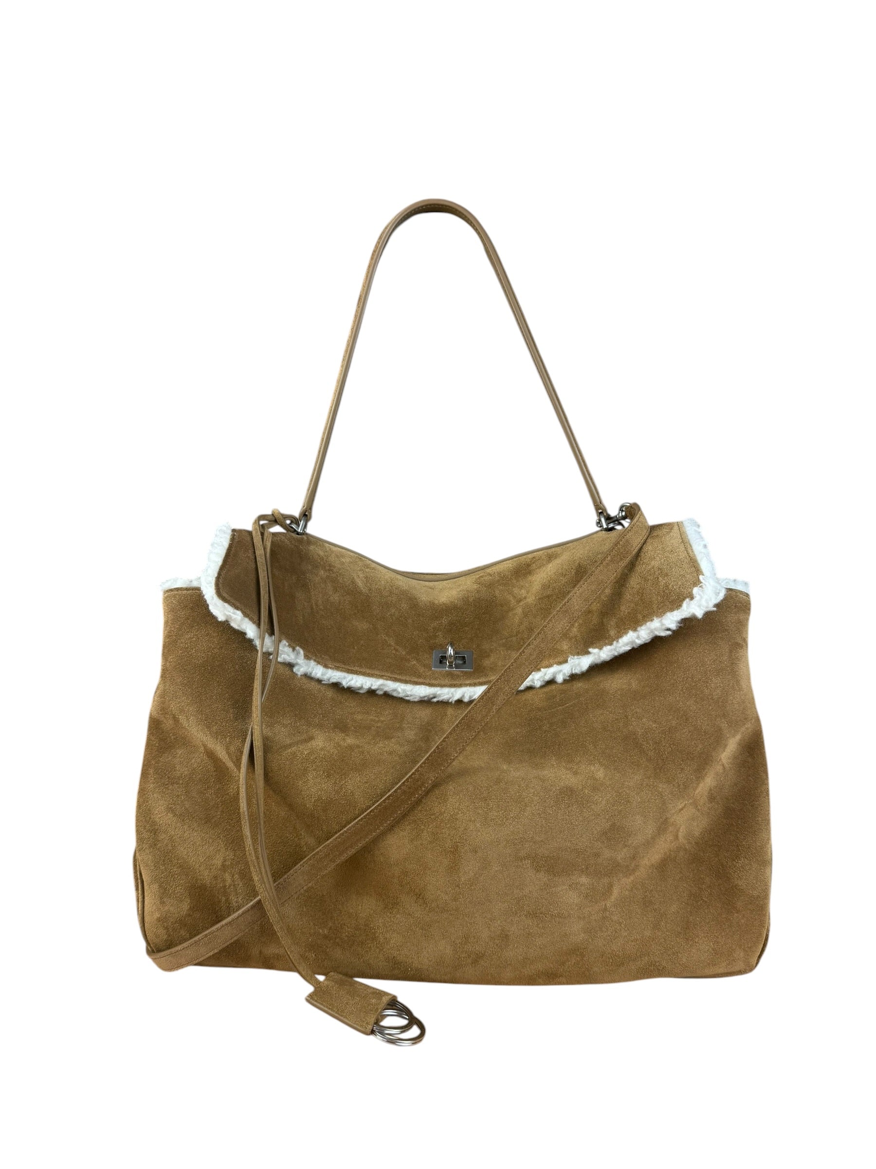 Balenciaga Rodeo Handbag Suede/Fleece Brown