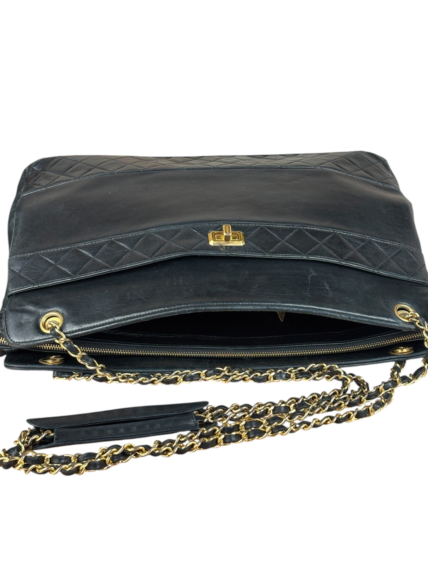 Chanel Vintage Black Quilted Leather Grand Shopping Tote/Shoulder Bag-1990