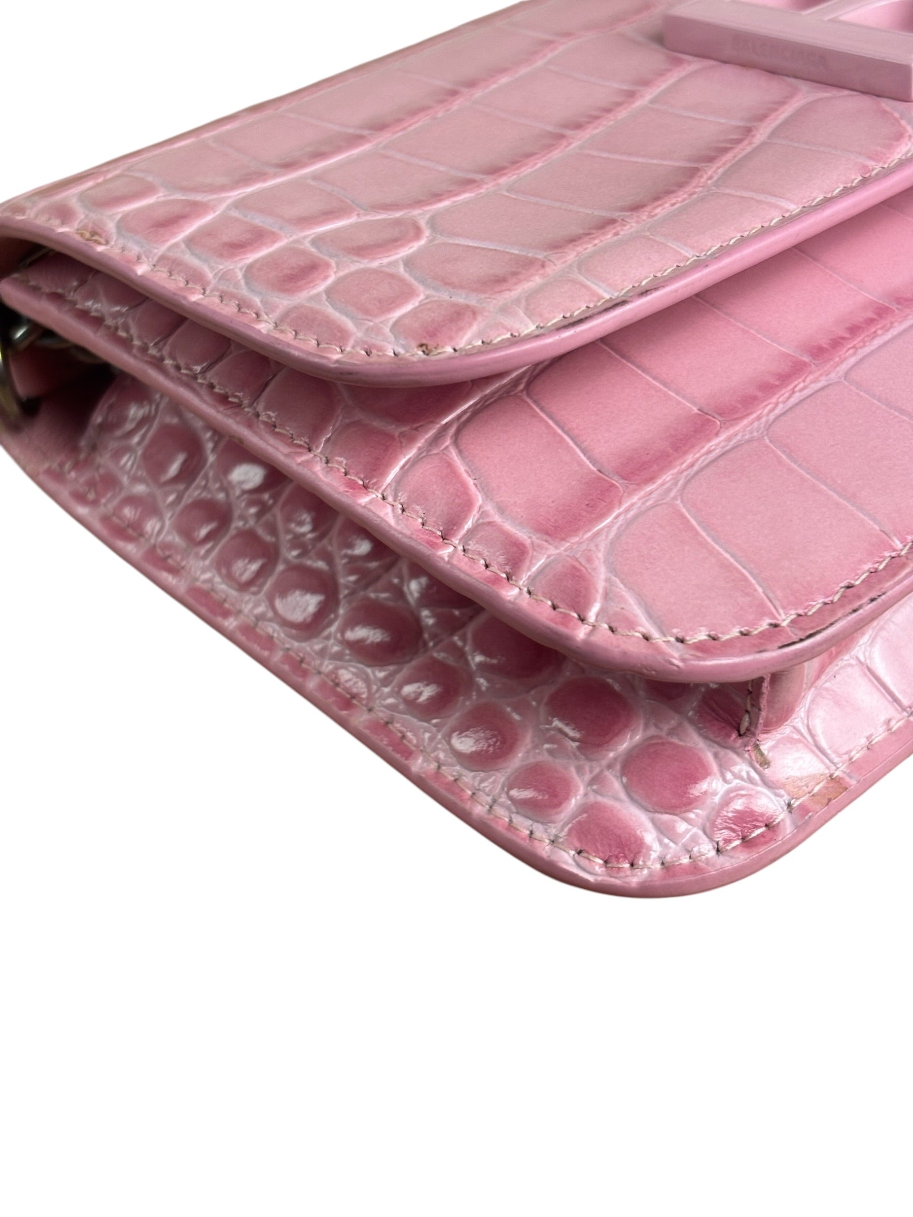 Balenciaga Pink Croc-Embossed Leather Chain B Wallet