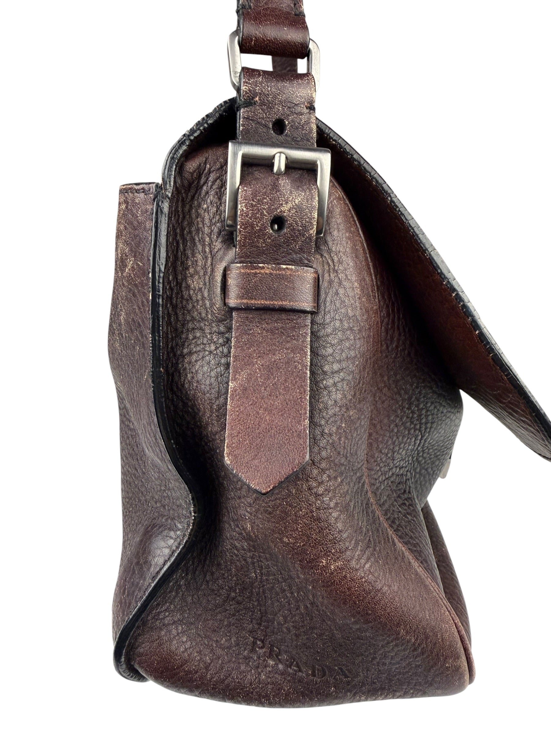 Prada Vintage Brown Leather Cervo Antik Messenger Bag