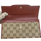 Gucci Vintage Burgundy Leather Trim GG Canvas Continental Wallet