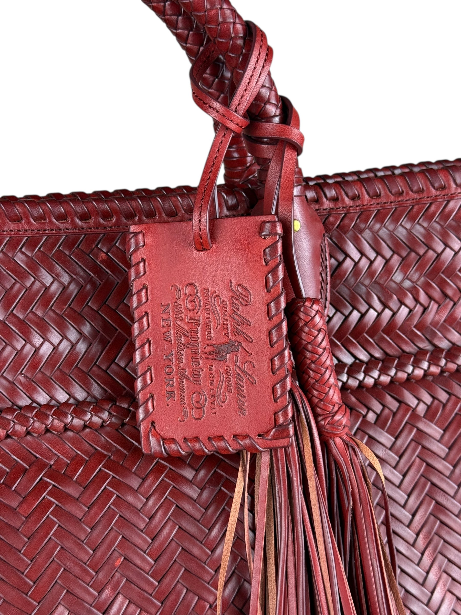 Polo Ralph Lauren Red Woven Leather Tote