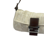 Fendi Cream/Brown Leather Trim Zucca Baguette