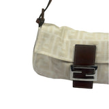 Fendi Cream/Brown Leather Trim Zucca Baguette