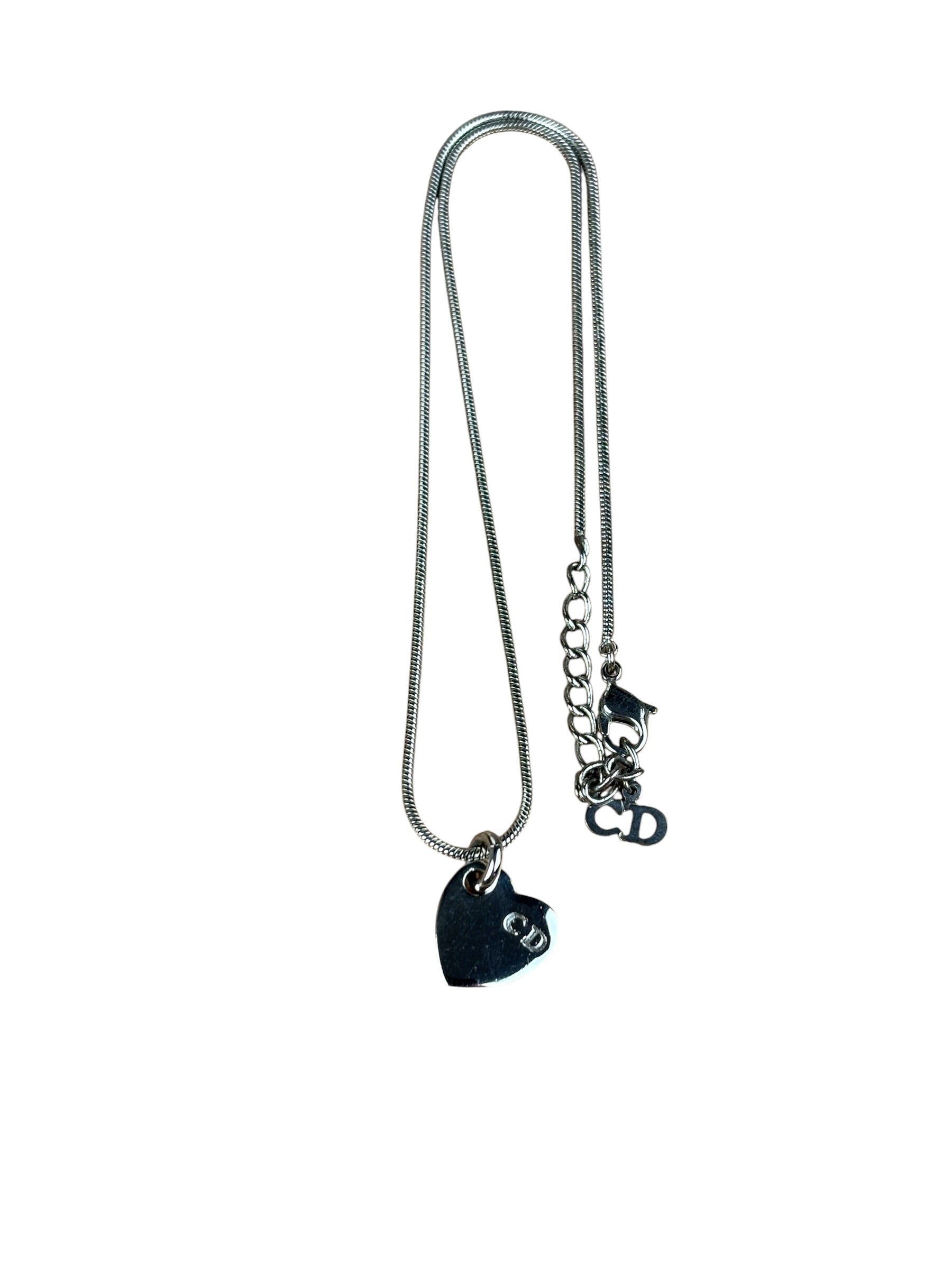 Christian Dior Dainty Sterling Silver Heart Pendant Necklace