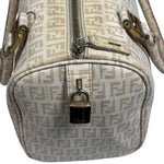 Fendi Beige Leather Trim Zucca Boston Bag