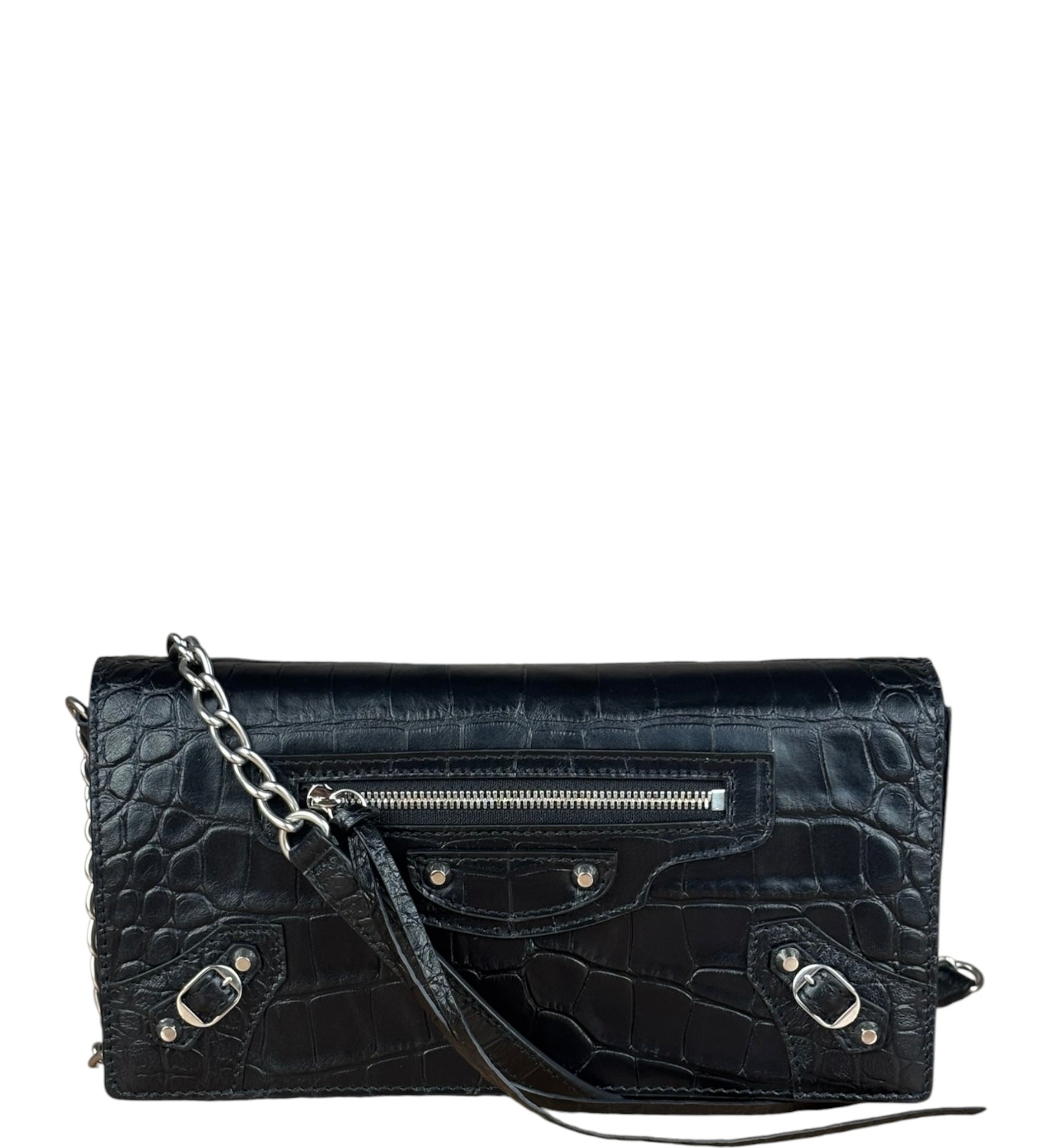 Balenciaga Black Croc Embossed Le City Clutch