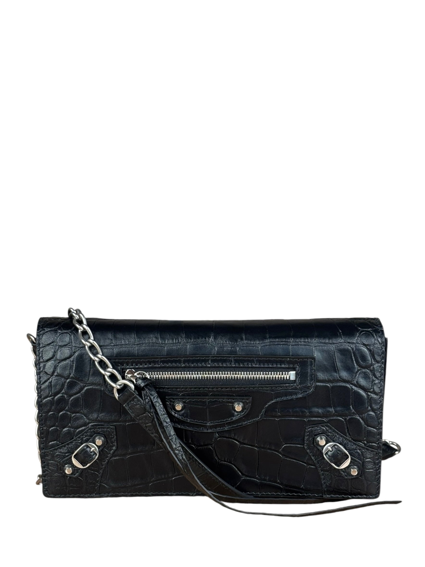 Balenciaga Black Croc Embossed Le City Clutch