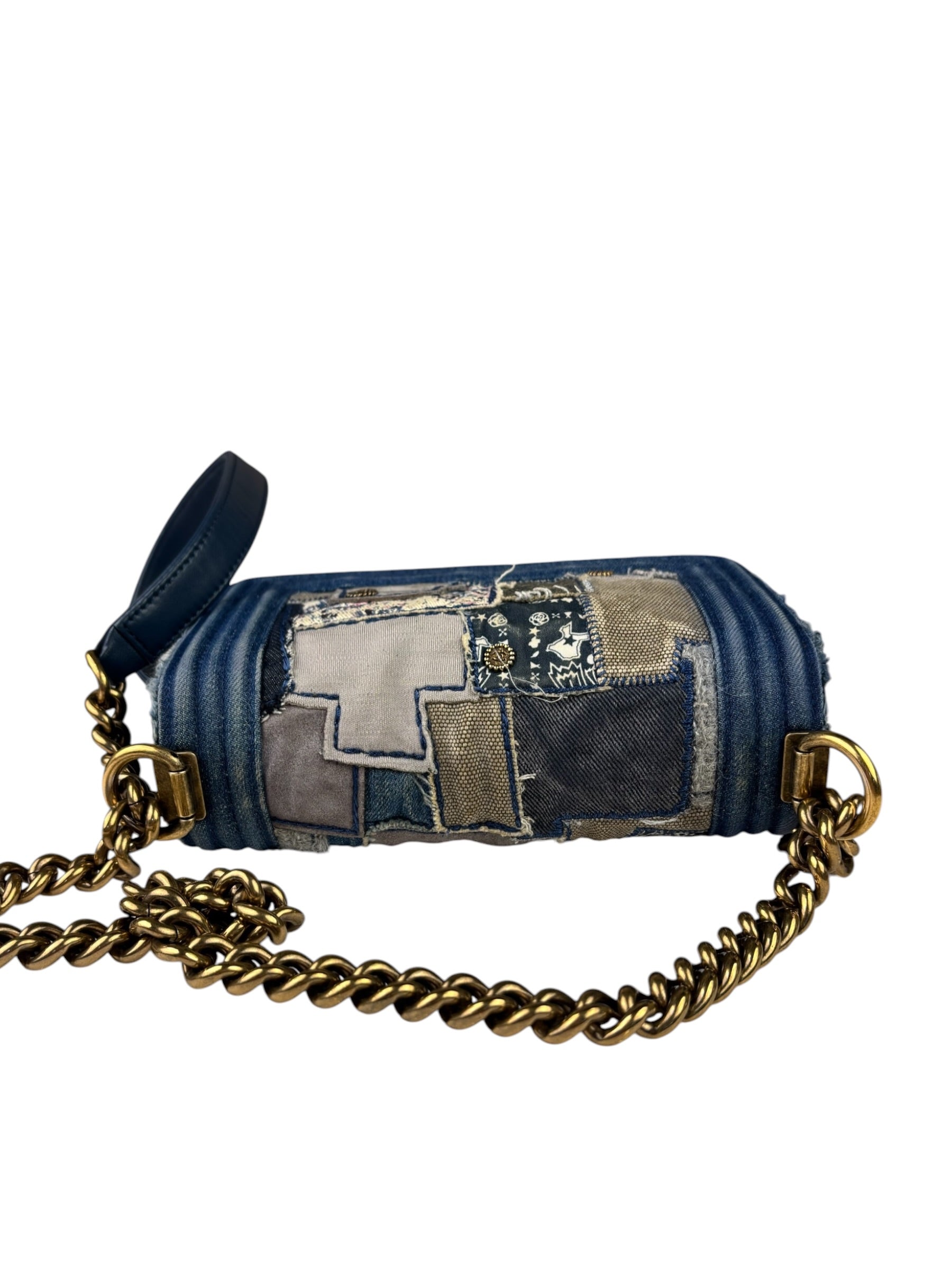 Chanel Blue Denim/Leather Trim Patchwork Boy Flap Bag 2014