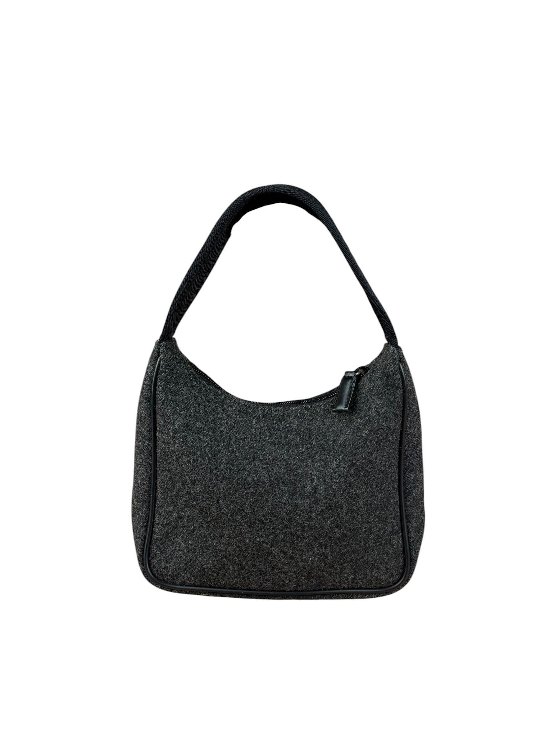 Prada Charcoal Gray Wool Sport Mini Hobo Bag