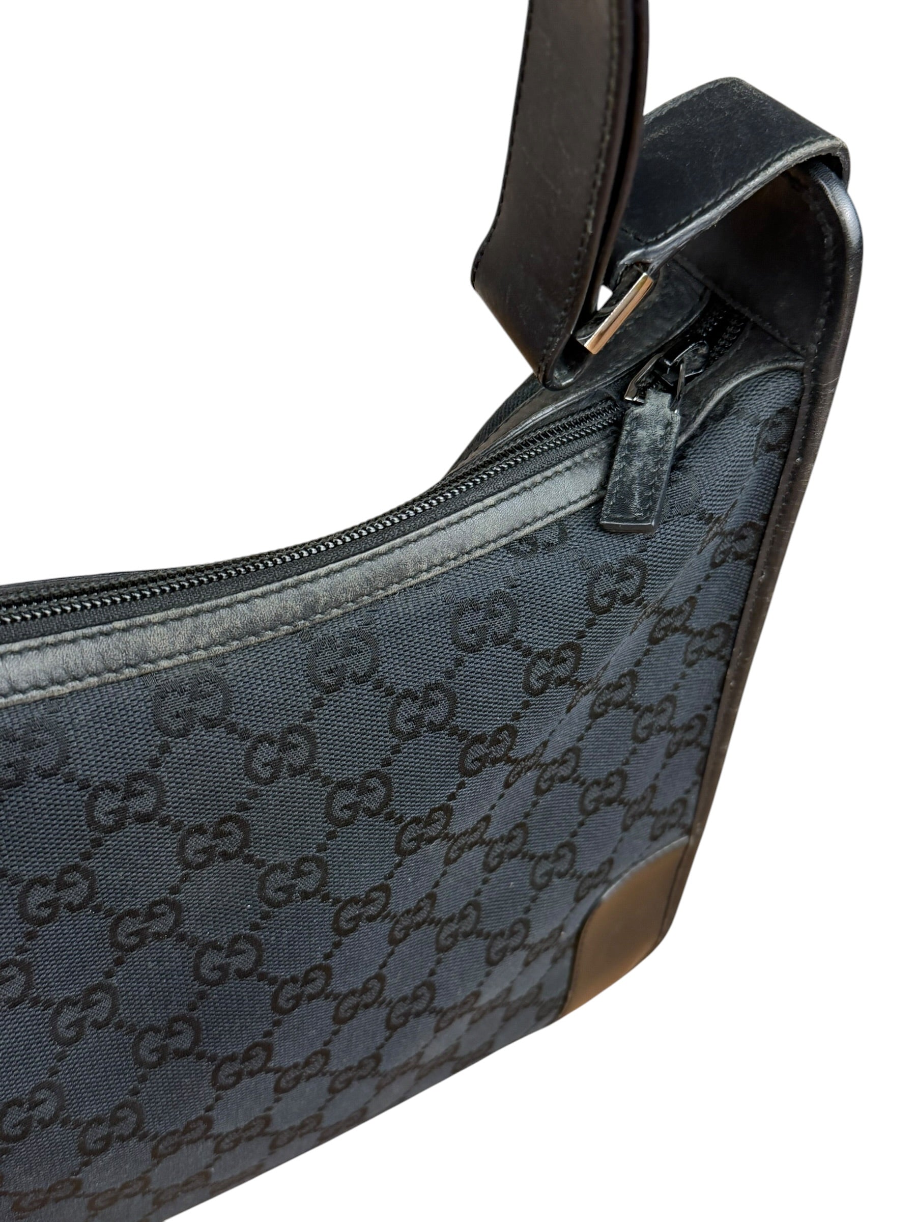 Gucci Vintage Black GG Canvas Shoulder Bag