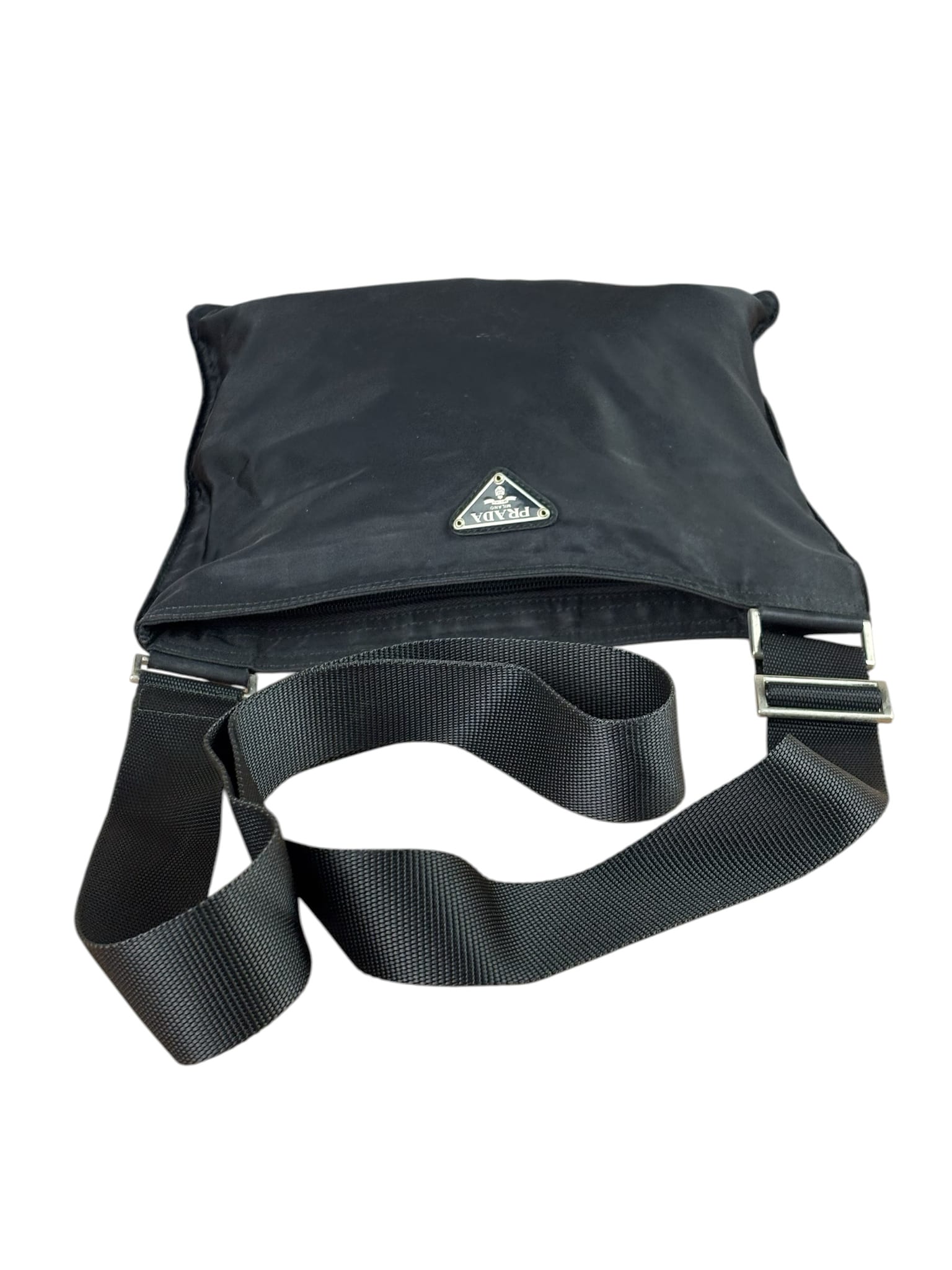 Prada Black Vela Nylon Flat Crossbody Bag