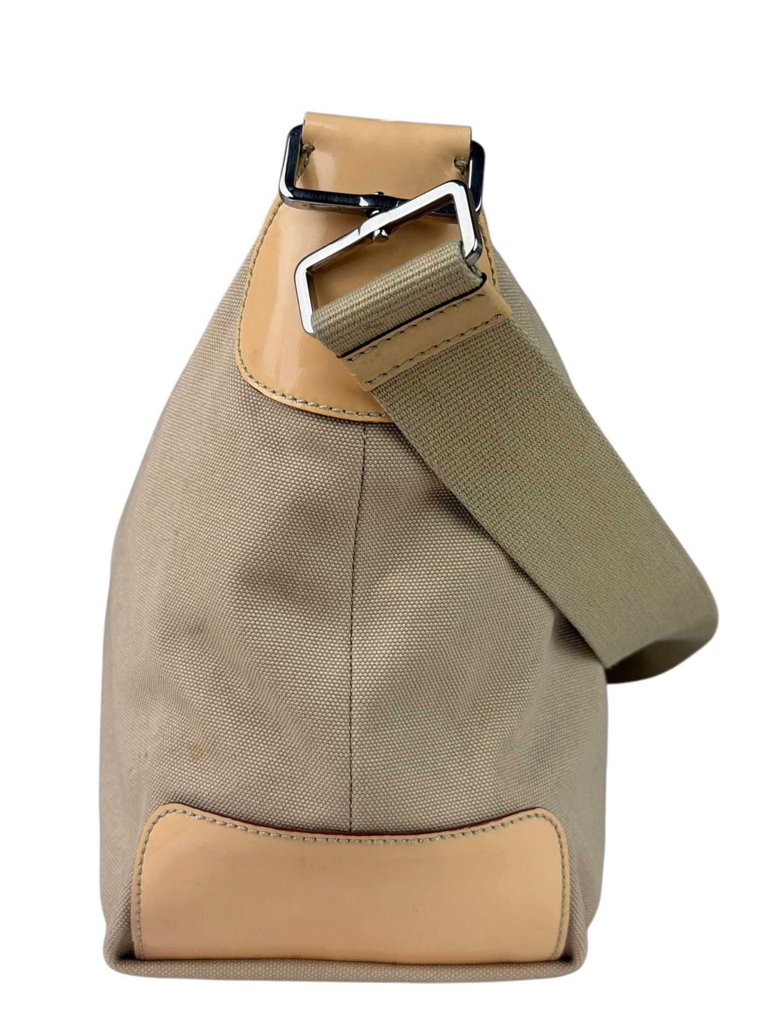 Prada Beige Cloth/Patent Leather Trim Shoulder Bag