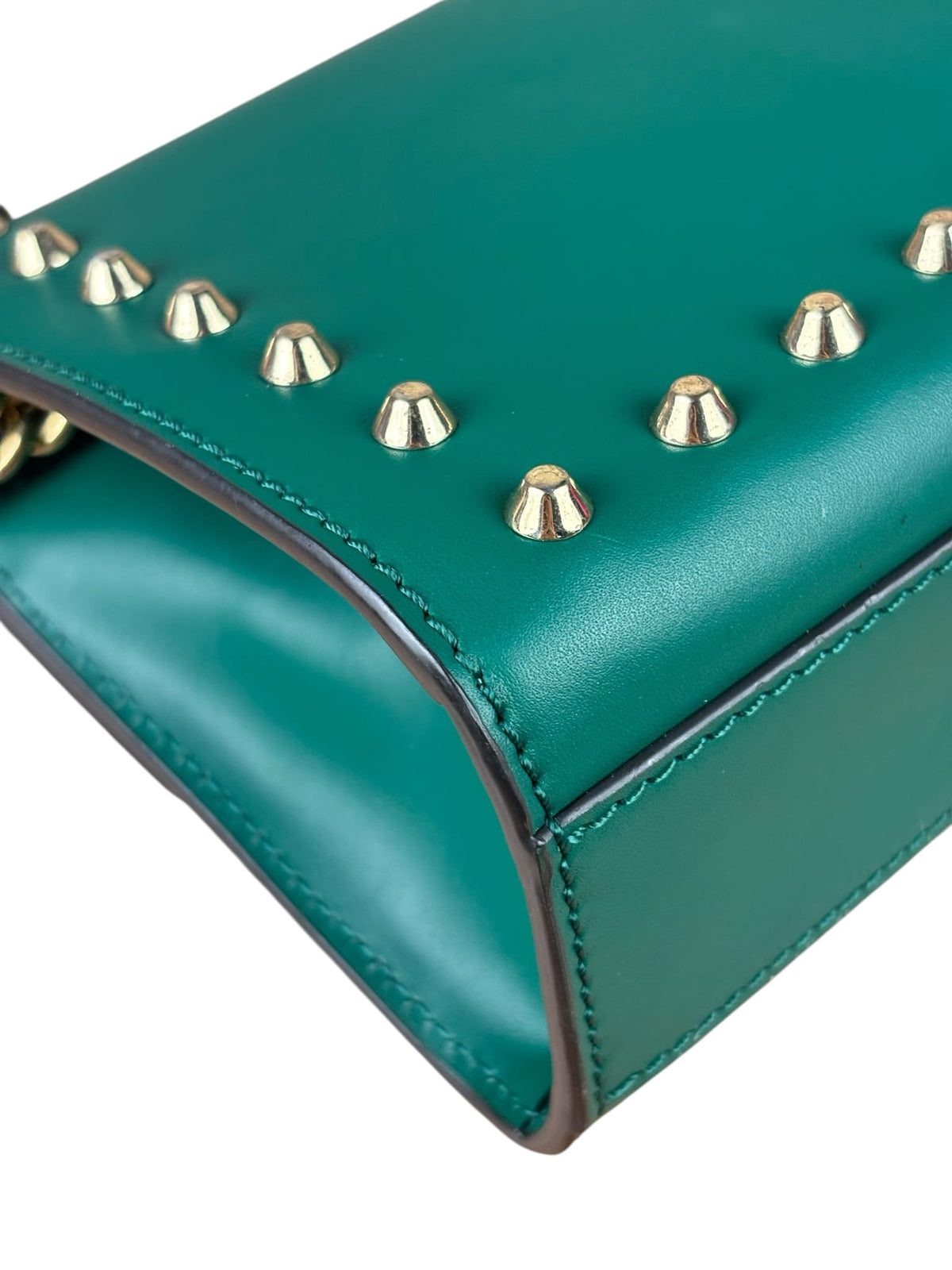 Gucci Green Leather Faux Pearls & Studs Small Padlock Bag
