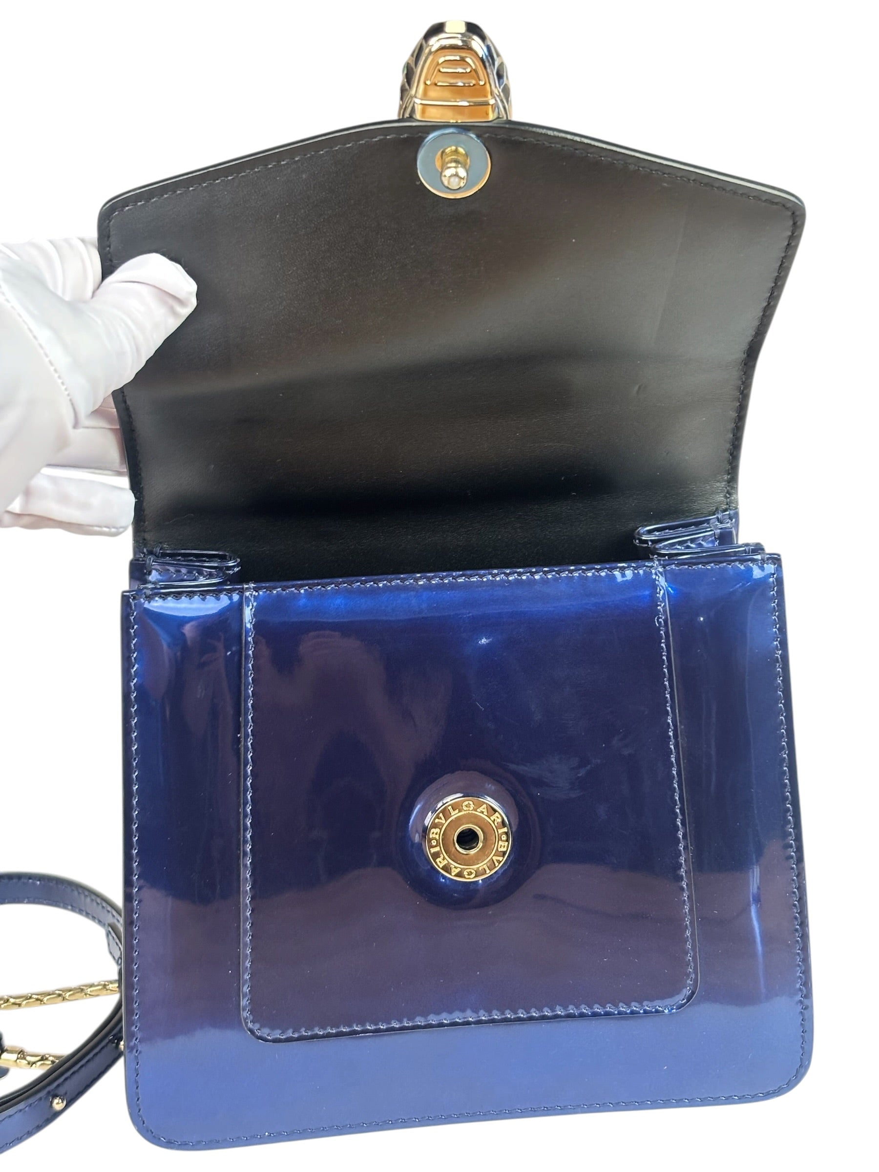 Bvlgari Shiny Blue Patent Leather Serpenti Forever Two-Way Bag