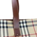 Burberry Vintage Brown Leather  Haymarket Canvas House Check Tote Bag