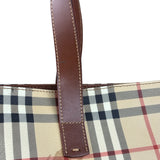 Burberry Vintage Brown Leather  Haymarket Canvas House Check Tote Bag