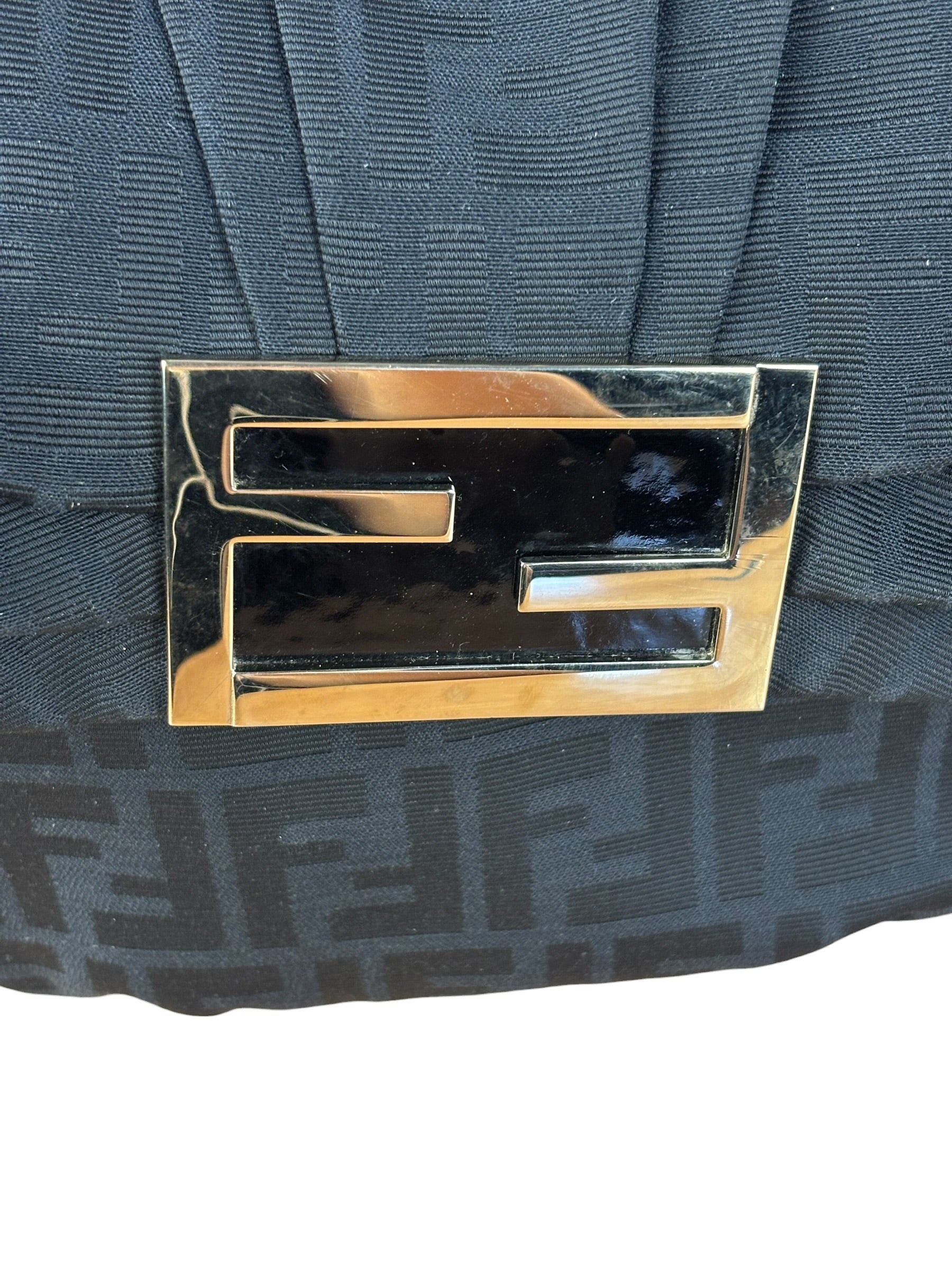 Fendi Black Zucca Canvas Monogram Mia Flap Shoulder Bag