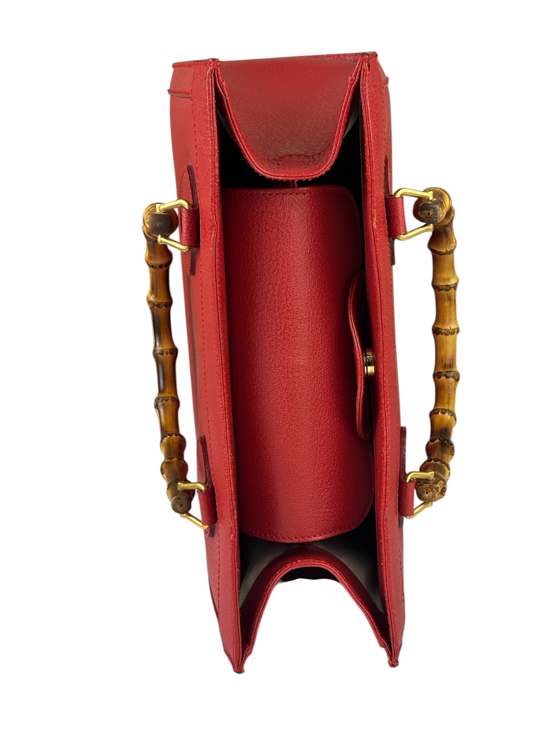 Gucci Red Leather Diana Bamboo Handle Tote