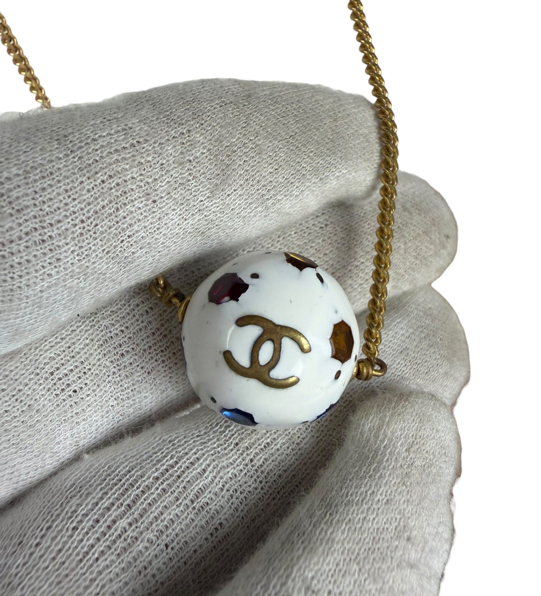 Chanel Vintage Spring Collections Soccer Ball Rhinestone Charm Necklace 04S 2004