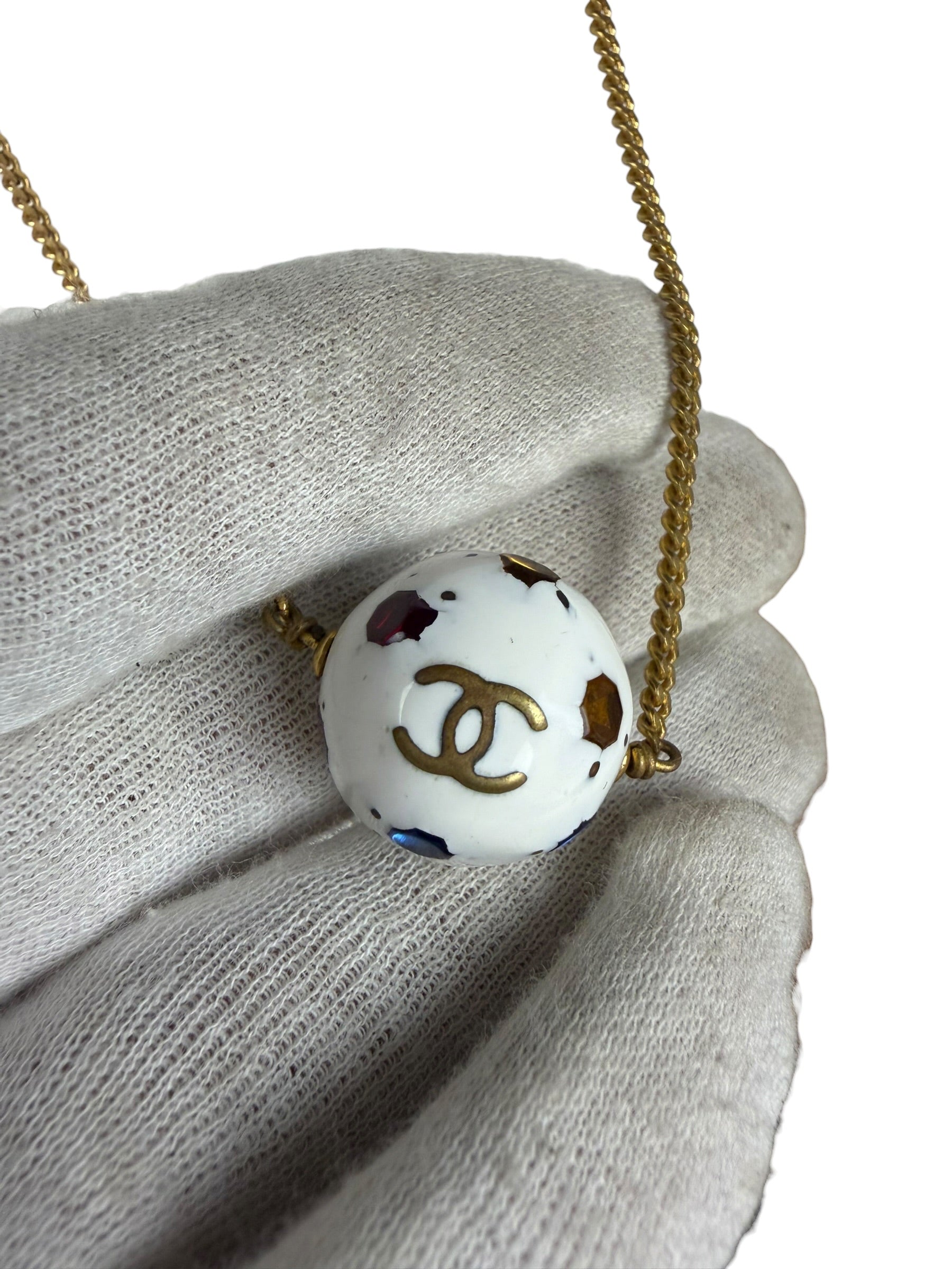 Chanel Vintage Spring Collections Soccer Ball Rhinestone Charm Necklace 04S 2004