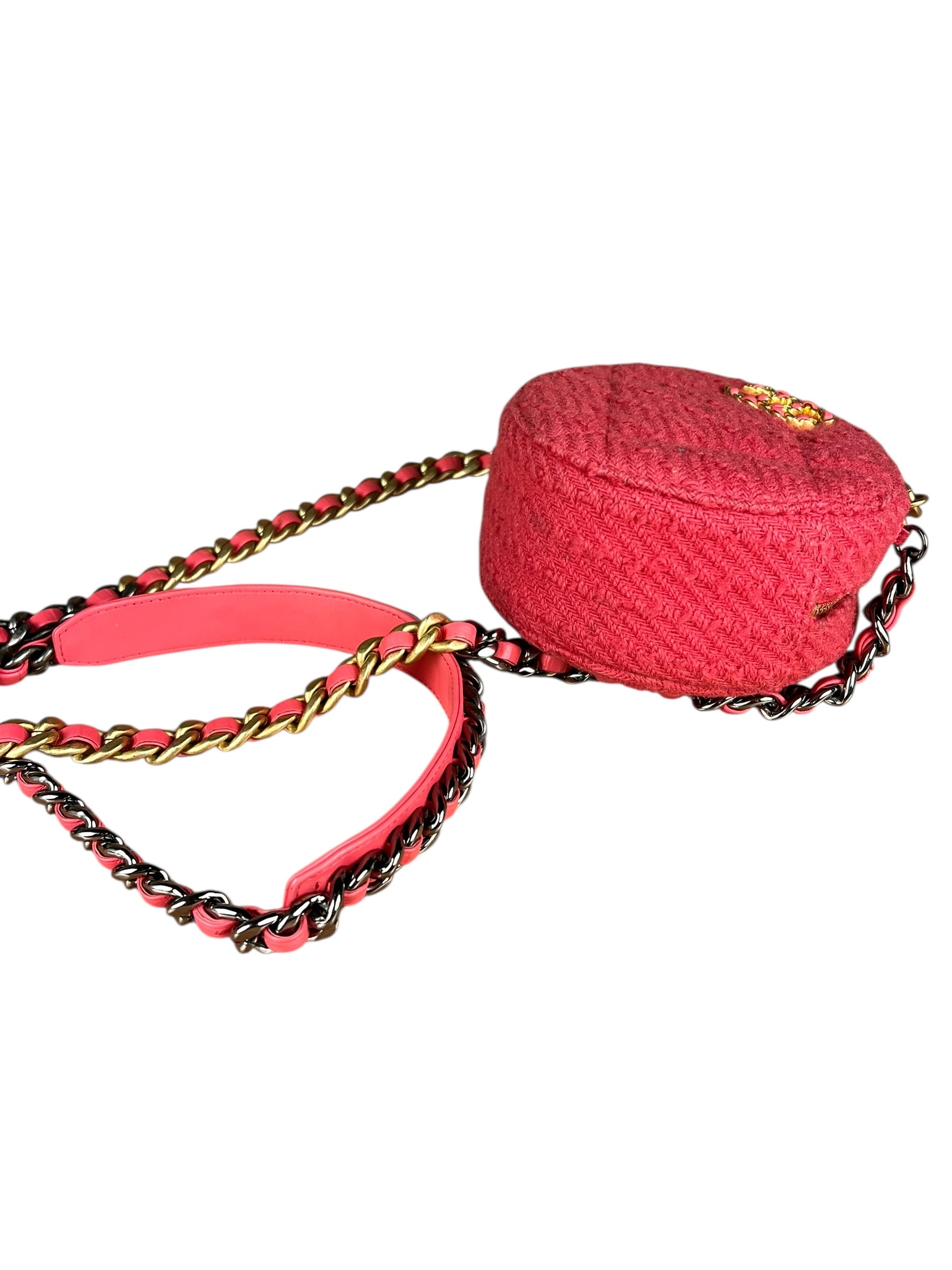 Chanel 19 Round Pink Tweed Chain Shoulder Bag