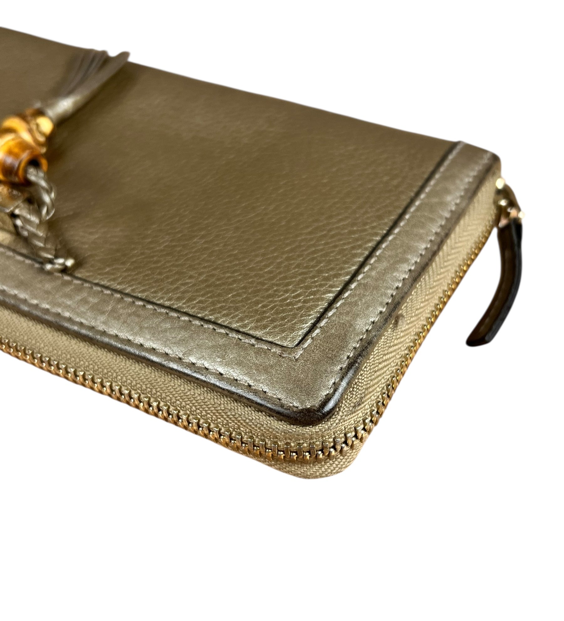 Gucci Bronze Metallic Leather Bamboo Long Zippy Wallet