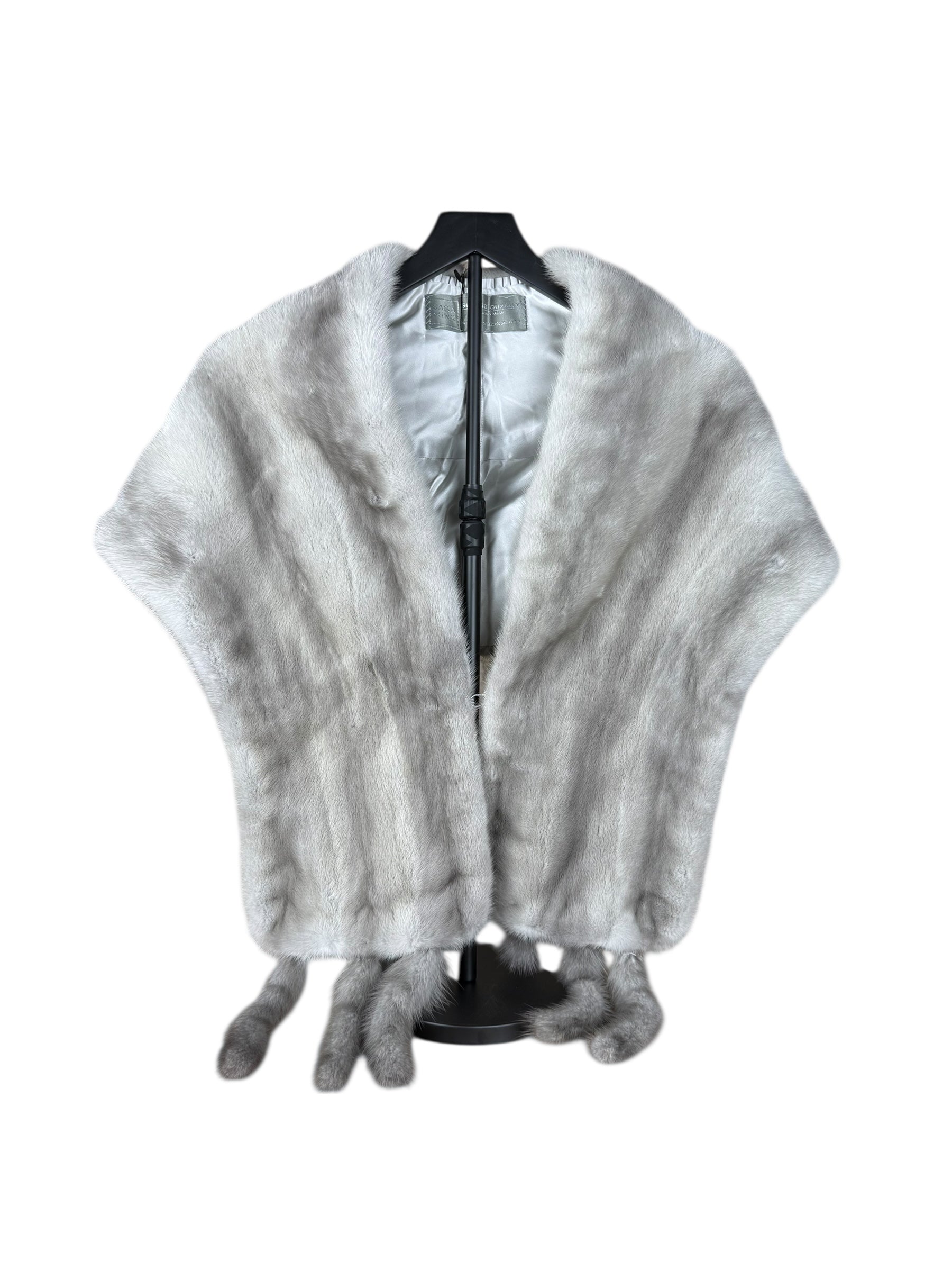Saga Mink Vintage Grey Fur Tailed Shawl