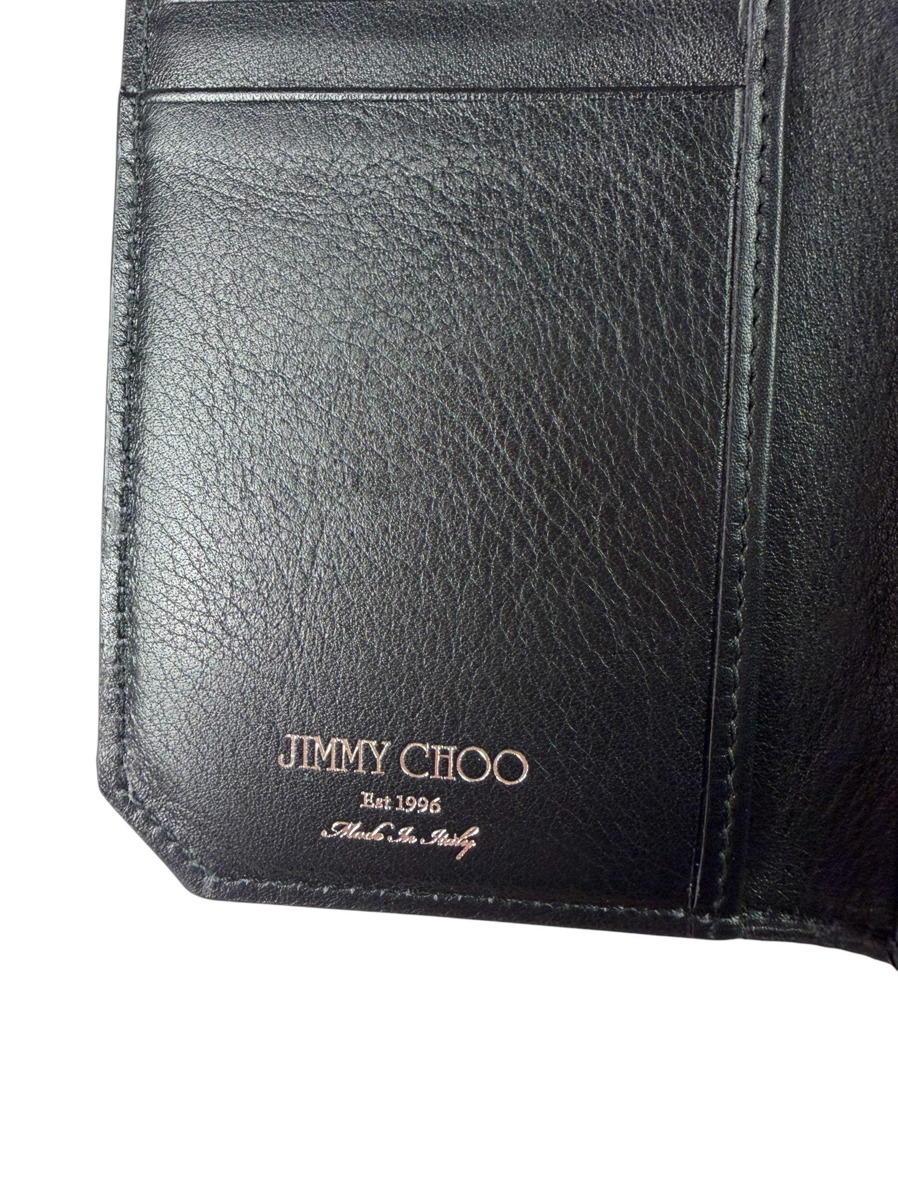 Jimmy Choo Black Leather Star-Embossed Bi-Fold Card Holder