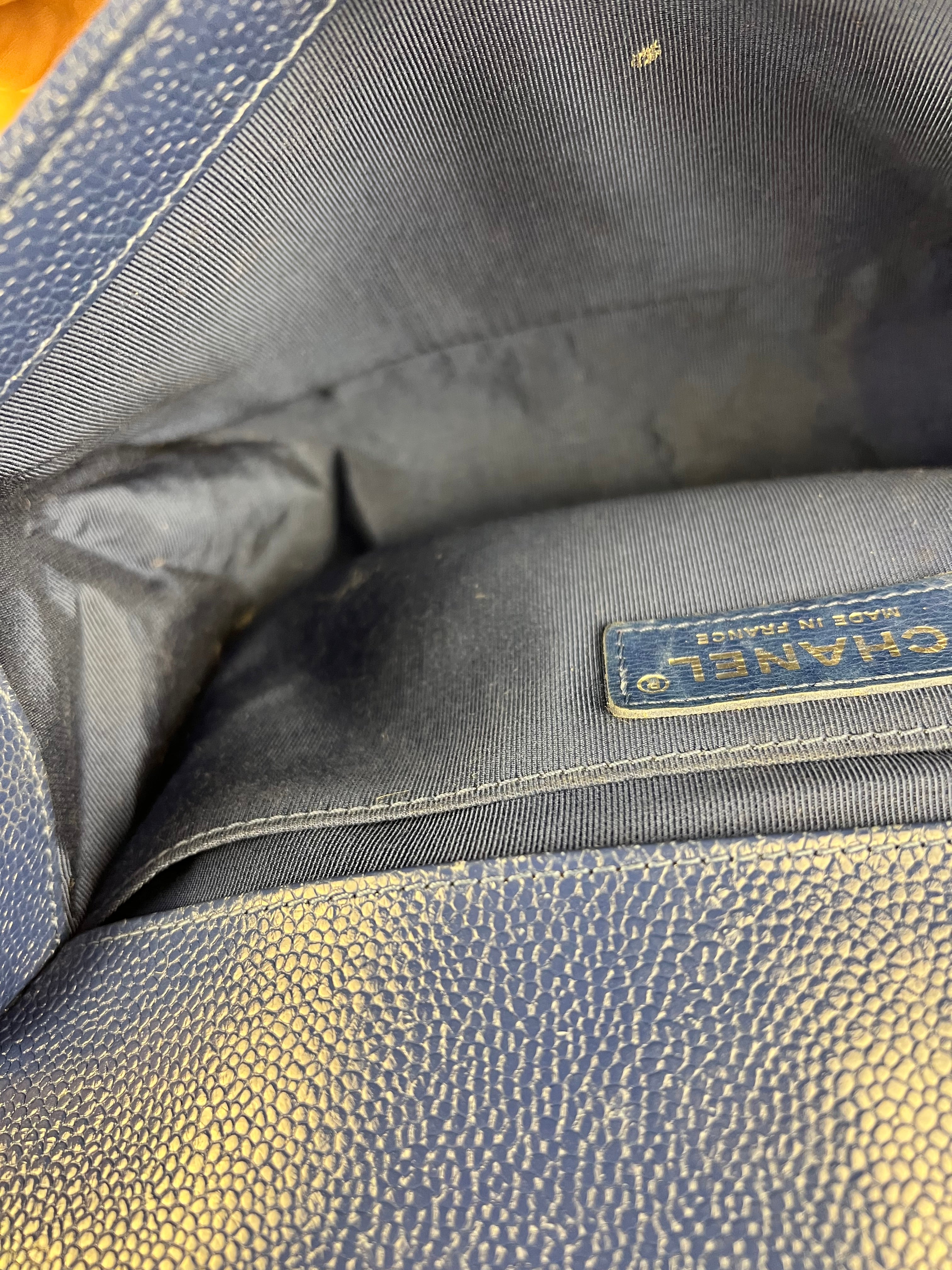 Chanel Blue Chevron Caviar Medium Boy Bag 2019