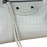 Balenciaga White Crocodile-Embossed Leather Two-Way Bag