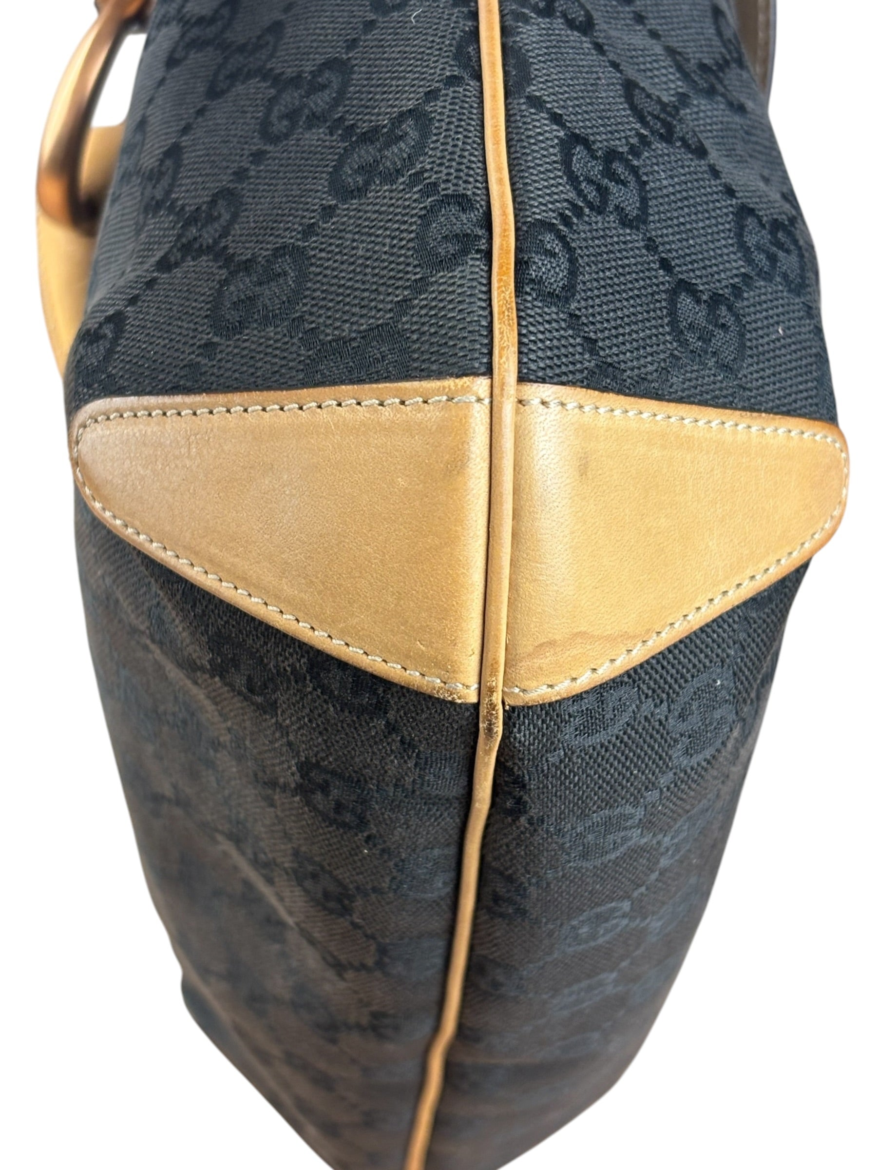 Gucci Vintage Black GG Horsebit Shoulder Bag