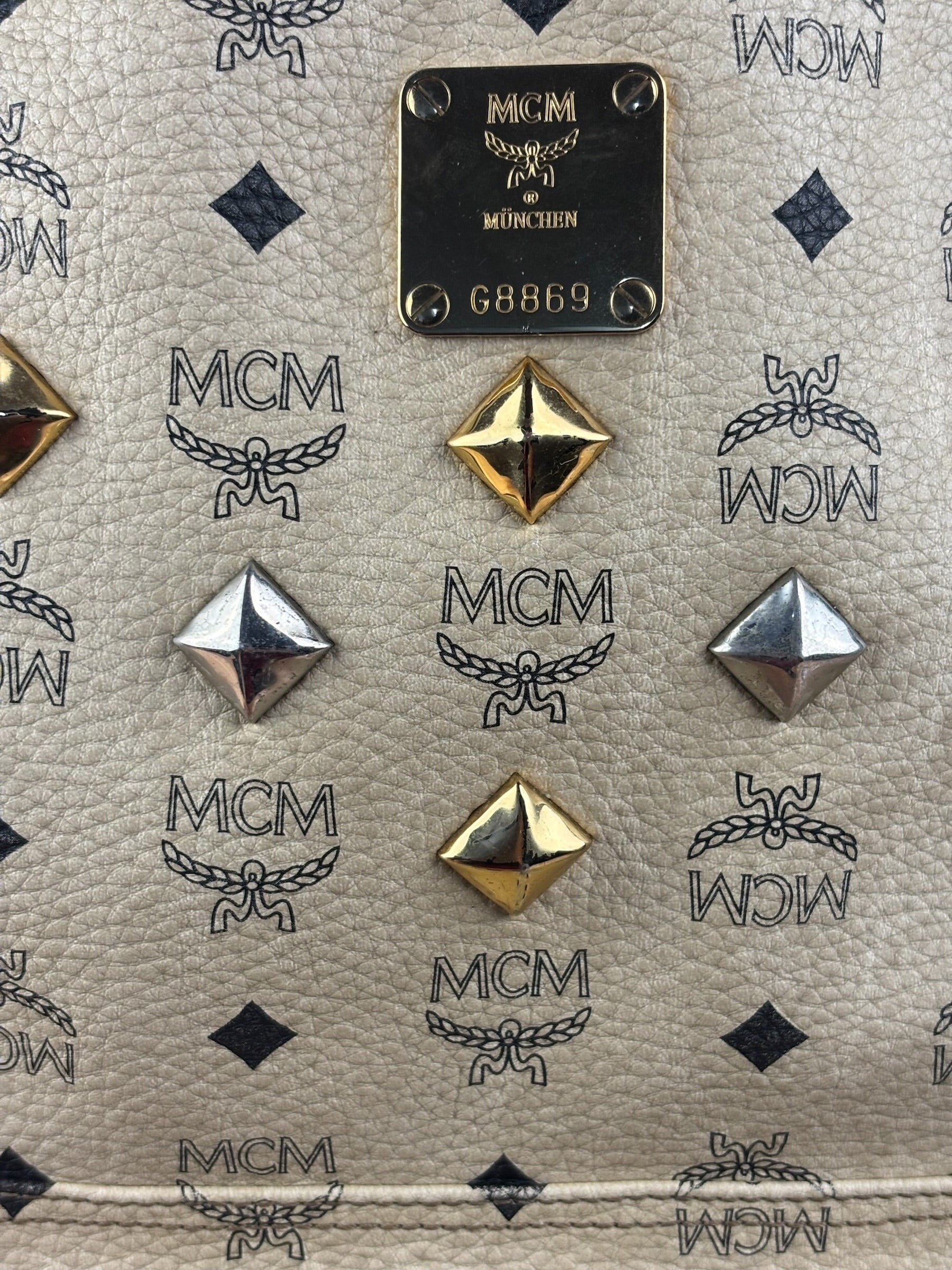 MCM Beige Leather Monogram Medium Stark Backpack