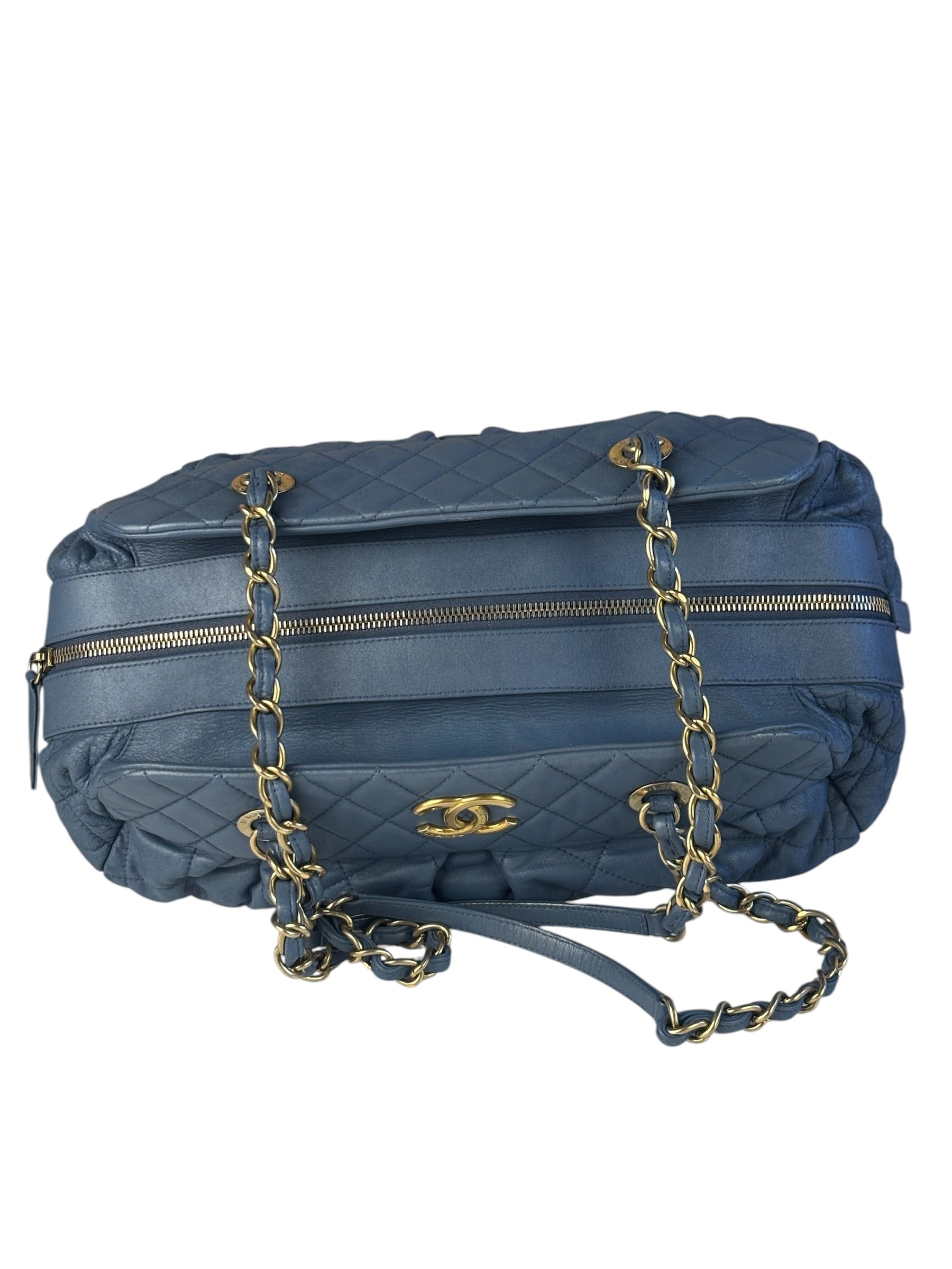 Chanel Blue Quilted Calfskin Iridescent Bowling Bag 2011