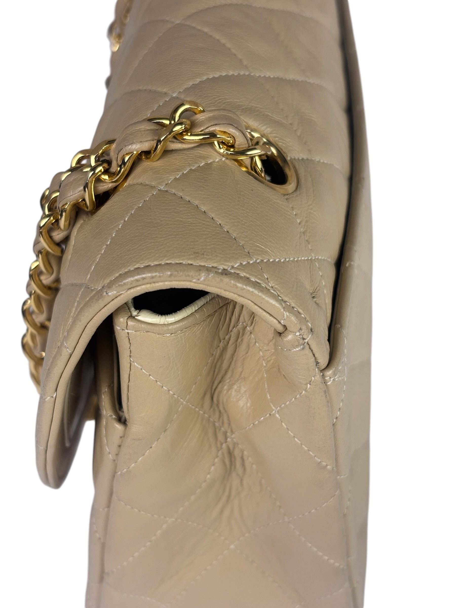 Chanel Beige Quilted Lambskin Flap Bag 90's