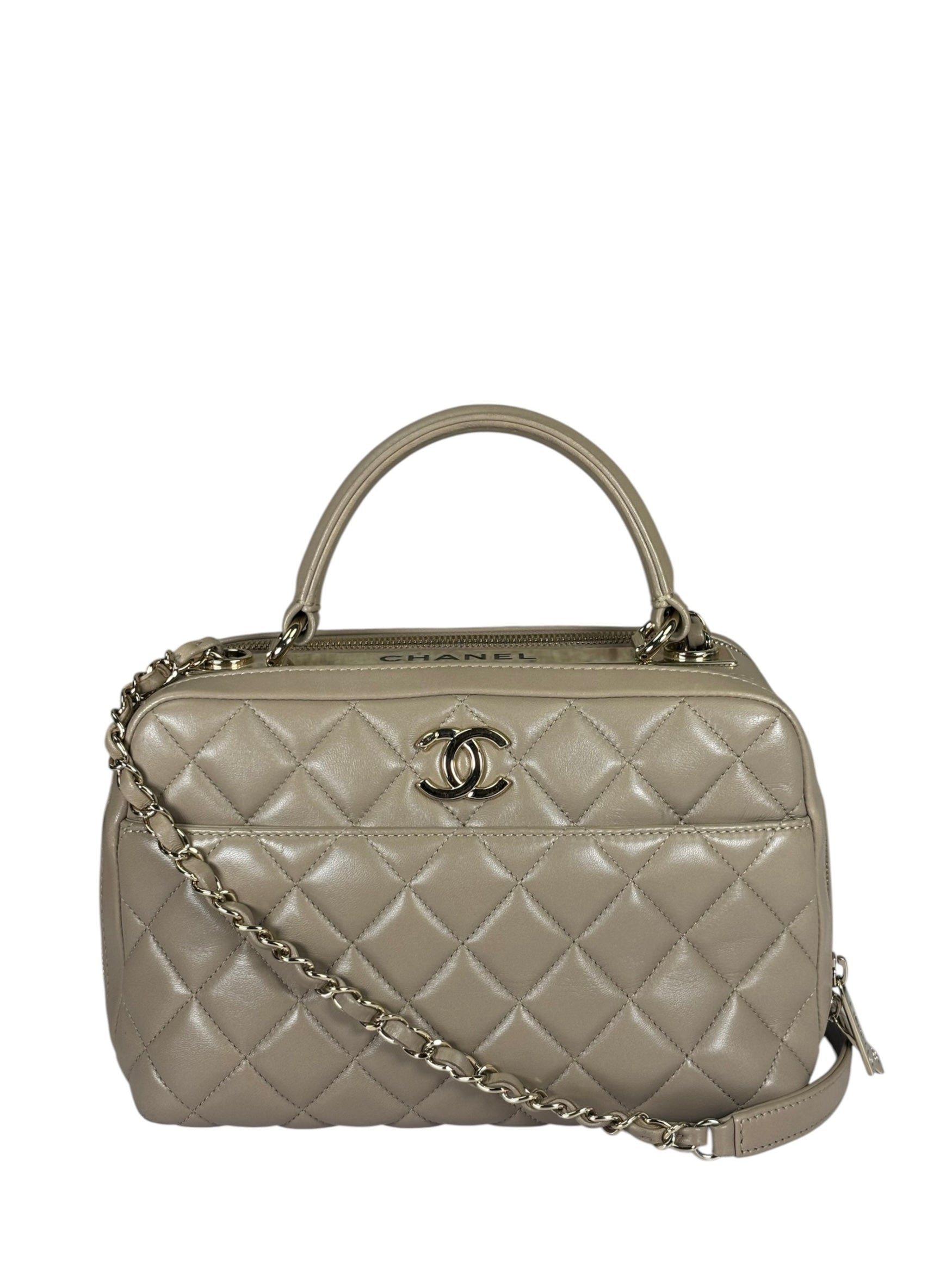 Chanel Beige Quilted Lambskin CC Trendy Bowling Bag 2017