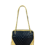 Chanel V Stitch Chevron Leather Black/Gold Chain Shoulder Bag 2014